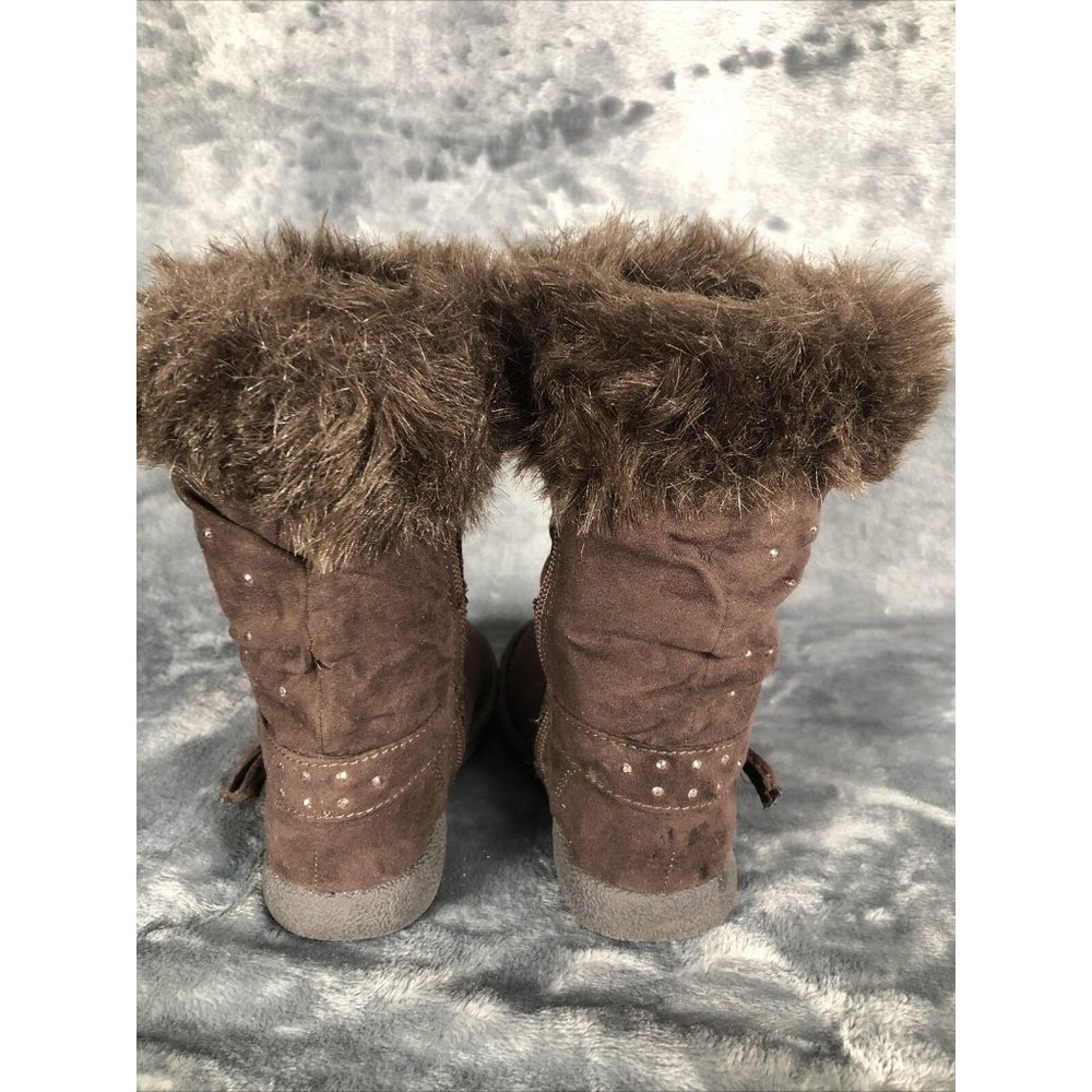 Piper Girls Boots Brown Bling Faux Fur Tops Size 7 - Picture 7 of 12